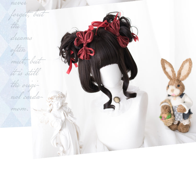 Little Red Riding Hood Double Ponytail Short Curly Synthetic Wig