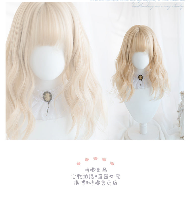Milk Candy Big Wave Mid-length Curly Synthetic Wig with Bangs