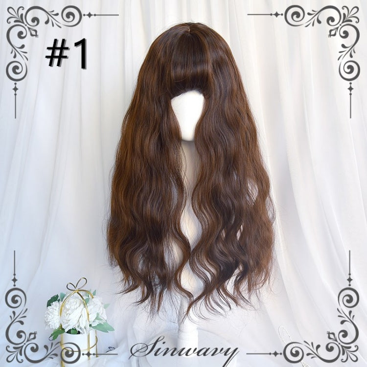 Shepherd Wool Roll Long Curly Synthetic Wig with Air Bangs