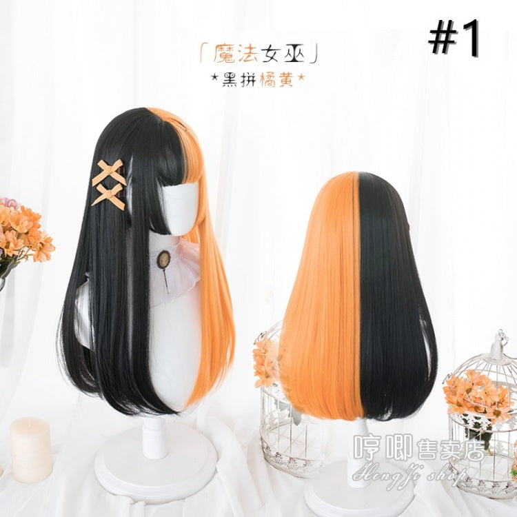 Magic Witch Black and Orange Long Straight / Long Curly / Egg Roll Synthetic Wig