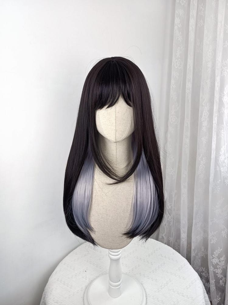 Silver Highlight Long Straight Synthetic Wig