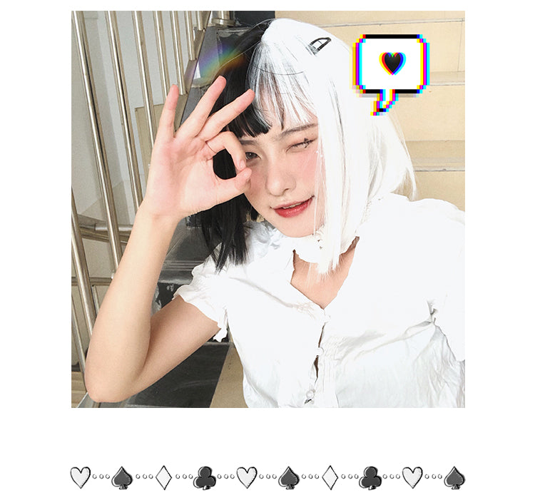 Split Maiden Black and White Long Straight / Short Straight Synthetic Wig