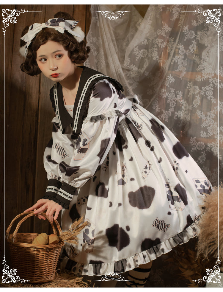 Sweet and Greasy Milk Candy Navy Collar Long Sleeves Sweet One Piece