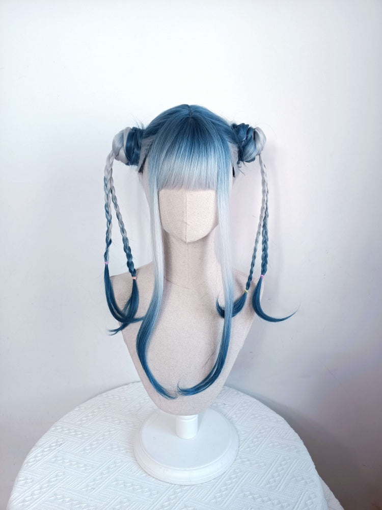 Long Straight Light Blue Ombre Hair Wig
