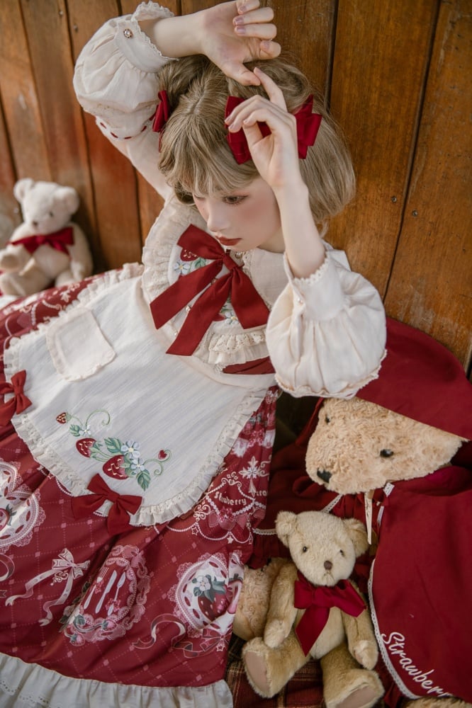 Strawberry Daily Peter Pan Collar Long Sleeves Sweet One Piece and Cape Set