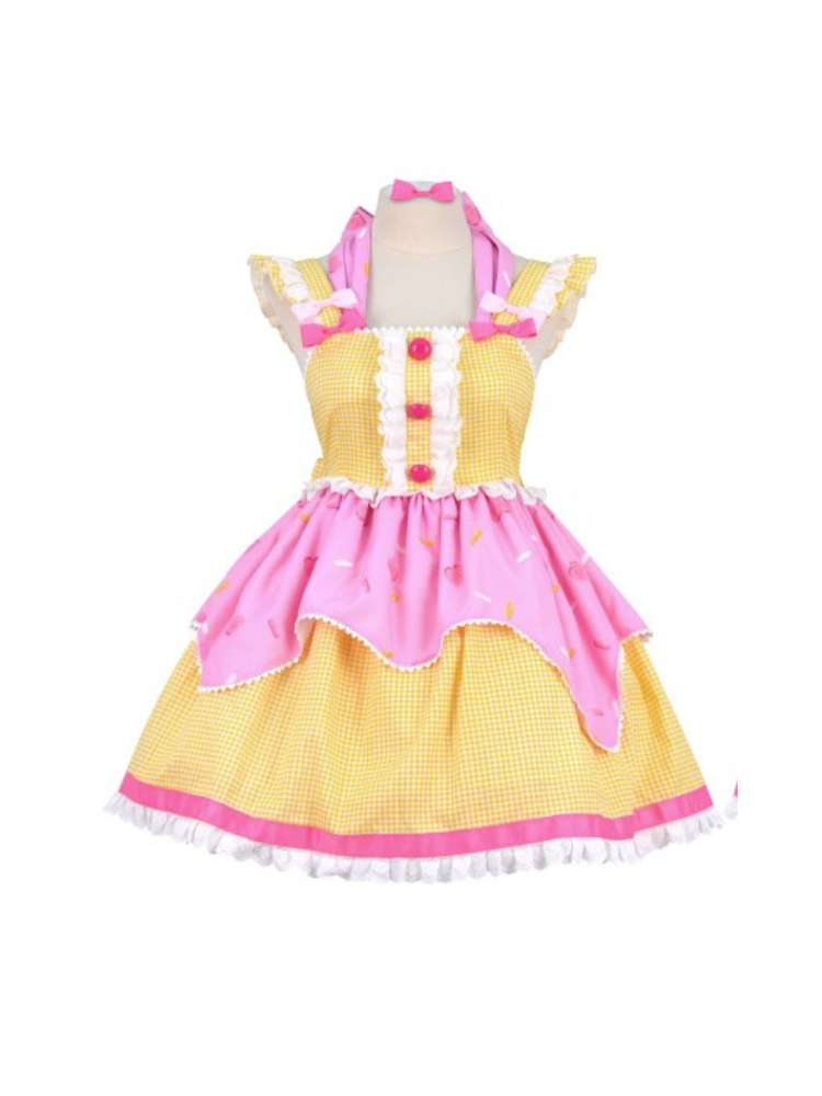 Retro Sweet Square Neckline Halter Jumper Skirt