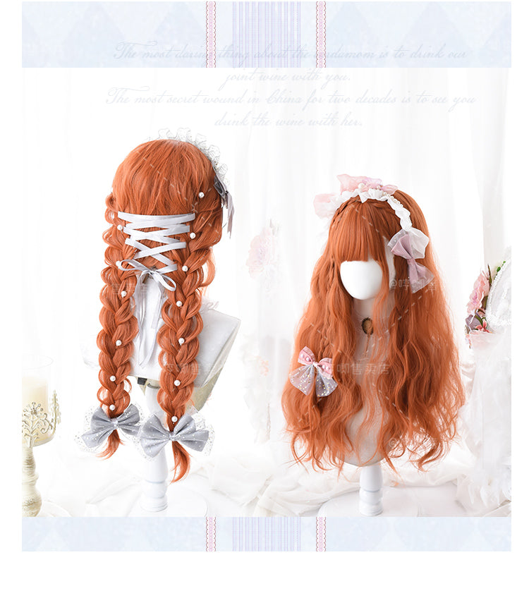 Pumpkin Mousse Long Curly Synthetic Wig with Bangs