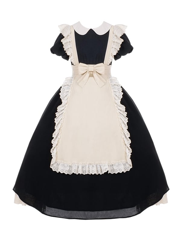 Clearance-Size XL for Bust 100cm Black and White Maid Dress Apron Design One Piece