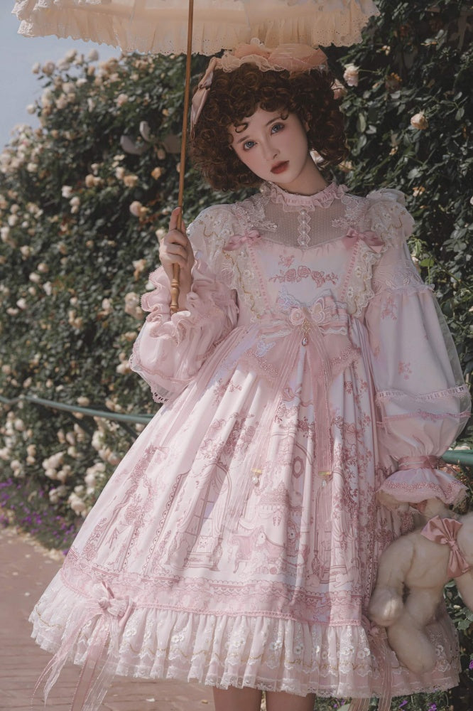 In Stock Sunset Scene High Waist Bowknot Details Long Sleeves Hime One Piece Full Set