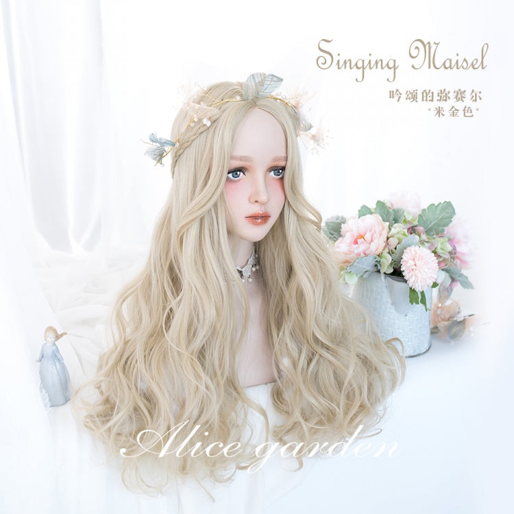 Beige Gold Center Point Long Curly Synthetic Wig