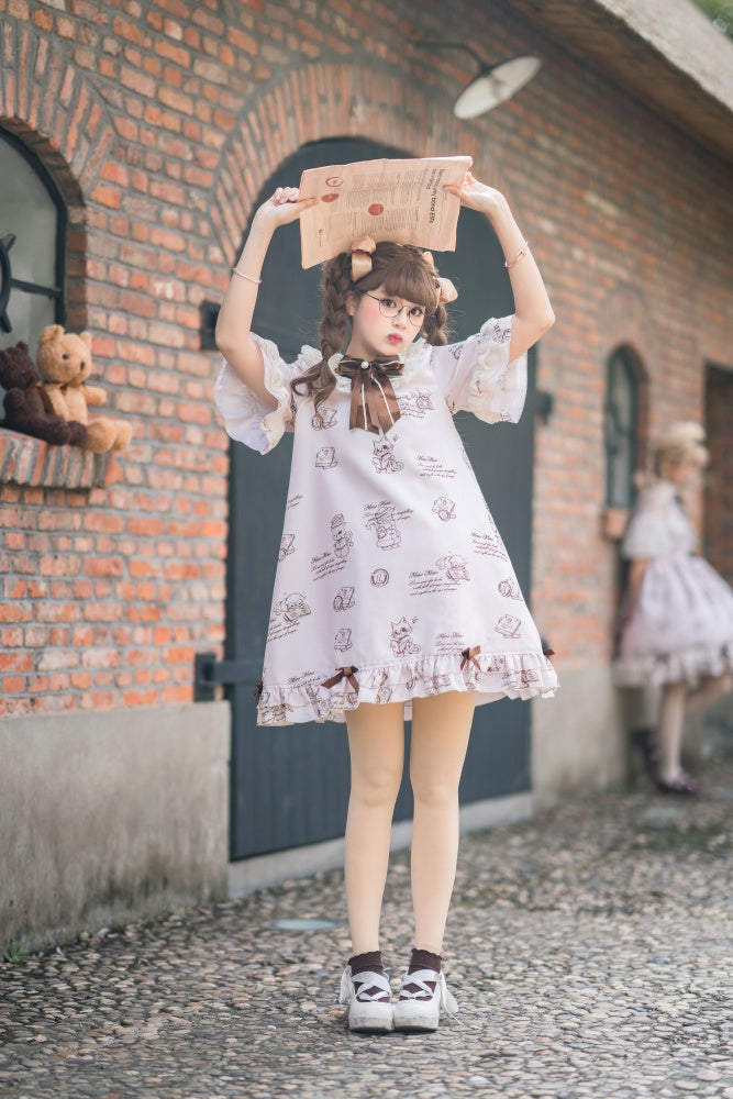 Detective Meow Ruffled Collar Short Sleeves Sweet One Piece