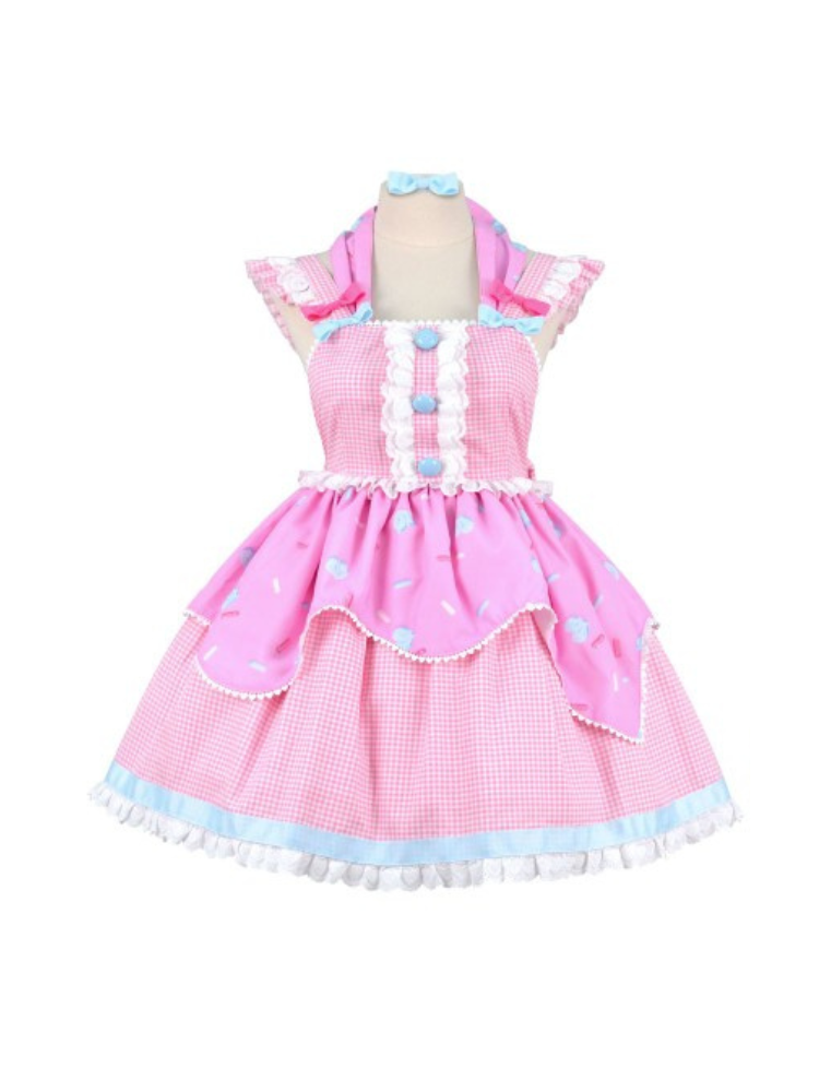 Retro Sweet Square Neckline Halter Jumper Skirt