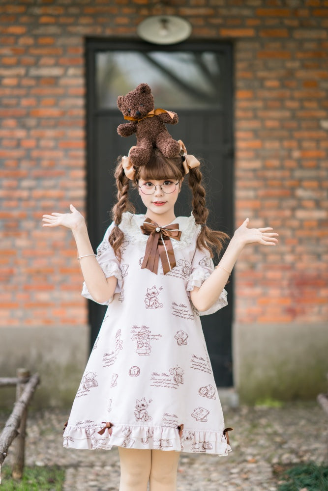 Detective Meow Ruffled Collar Short Sleeves Sweet One Piece