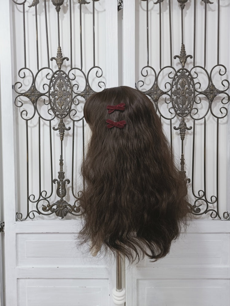 Long Wavy Dark Chocolate Brown Wig with Bangs