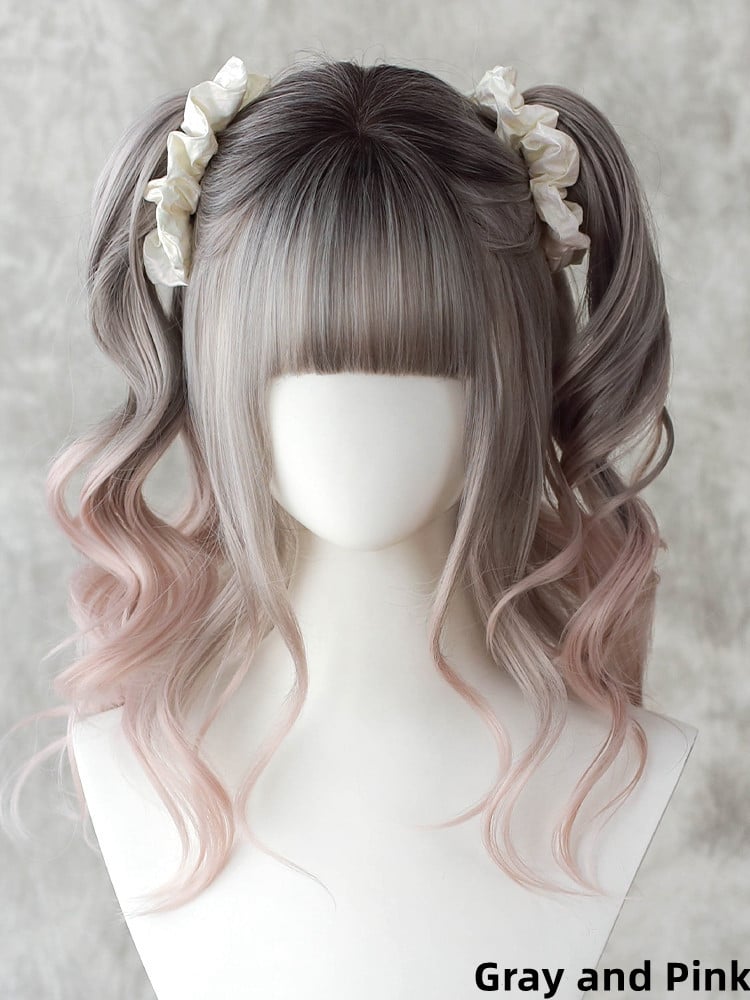 5 Colors Wavy Synthetic Wig with Bangs and Two Claw Clips