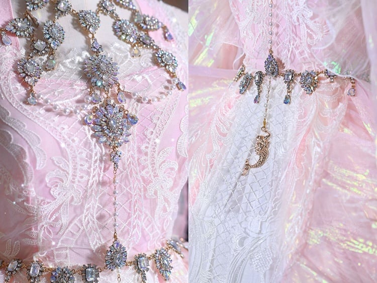 Pink Gorgeous One Piece Detachable Sleeves Fairy Dress Full Set