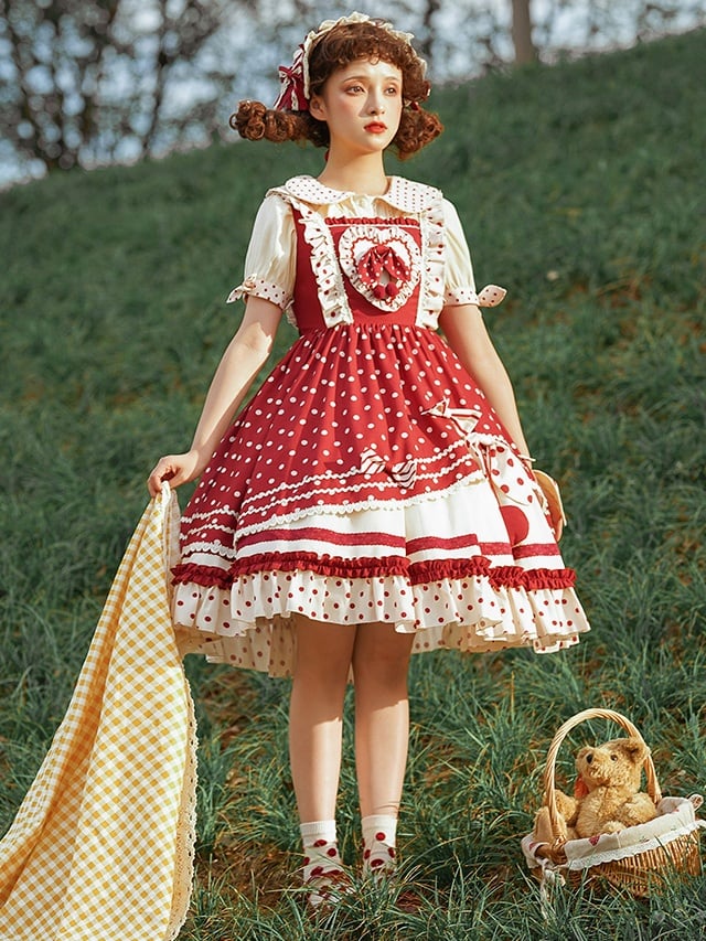 Clearance - Cherry Pie Polka Dot Sweet Jumper Skirt