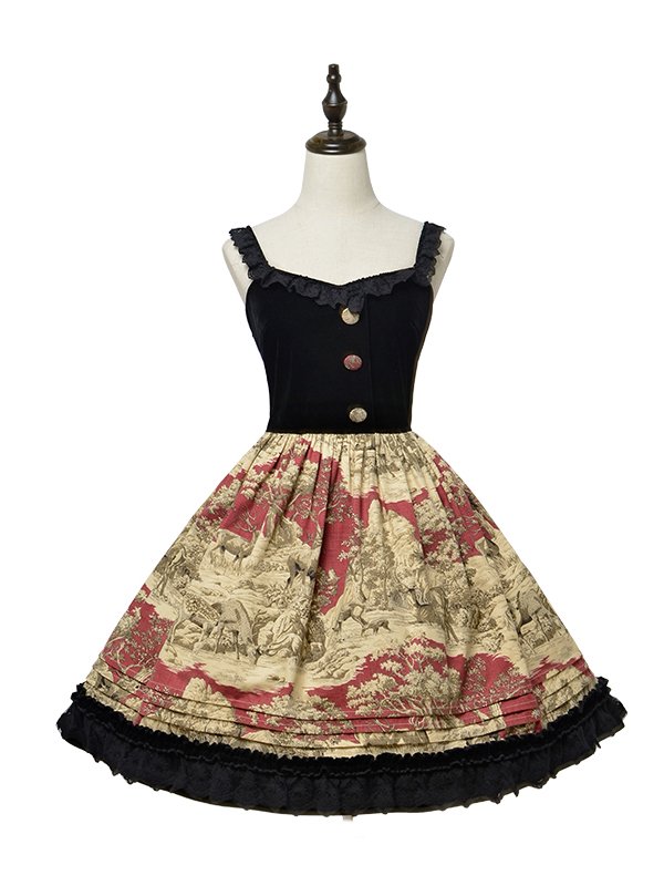 Winter Hunting Period Sweetheart Neckline Ruffled Hemline Jumper Skirt