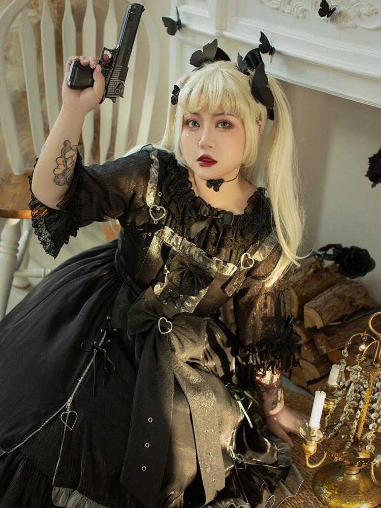 Plus Size Heartbeat Warning Black Jumper Skirt