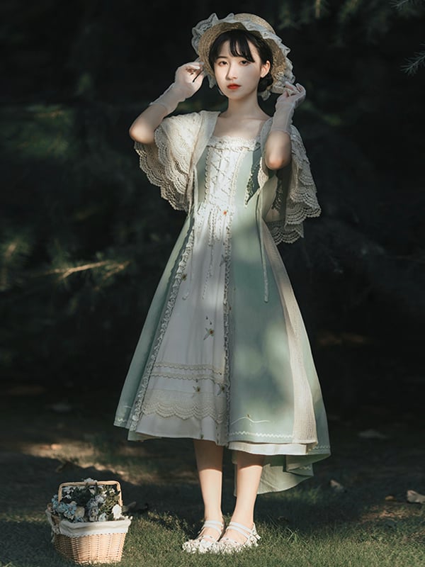 Girl's Mind Elegant Jumper Skirt / Lace Cape Set