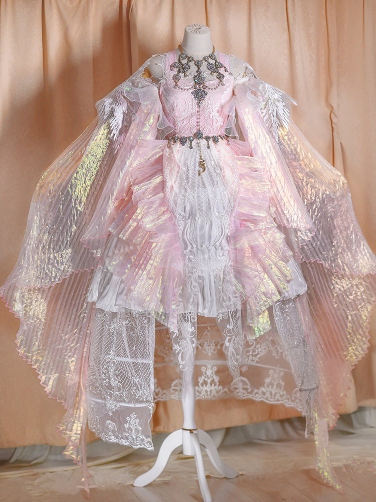 Pink Gorgeous One Piece Detachable Sleeves Fairy Dress Full Set
