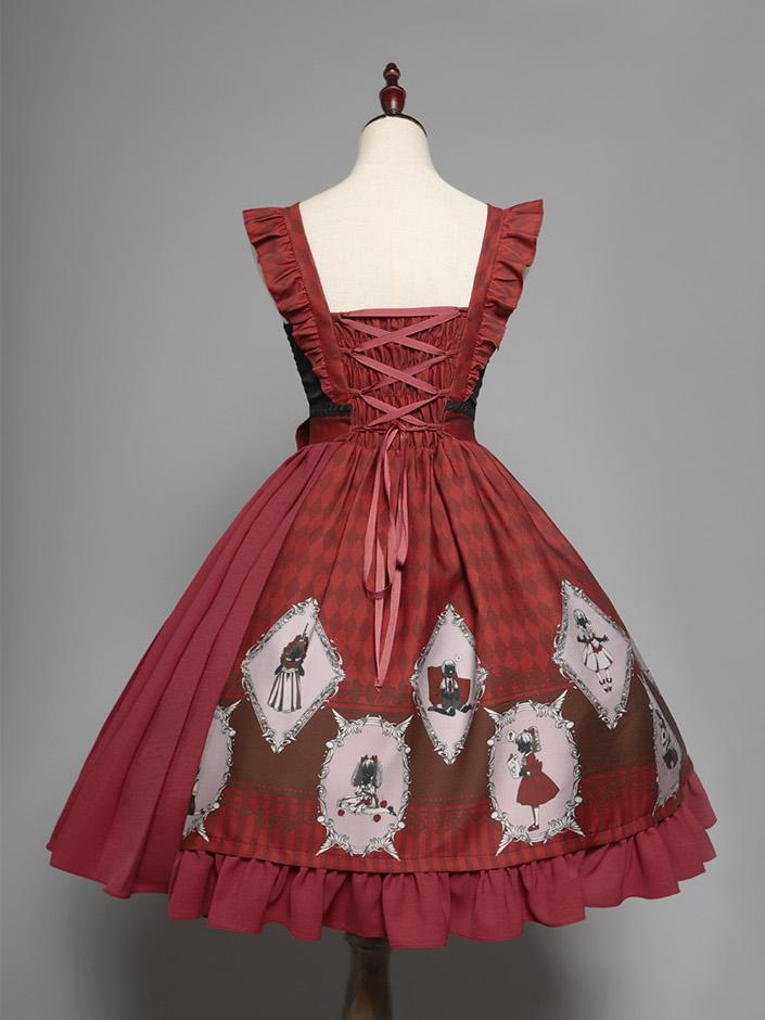 Back View of No One Lives Jumper Skirt in Red