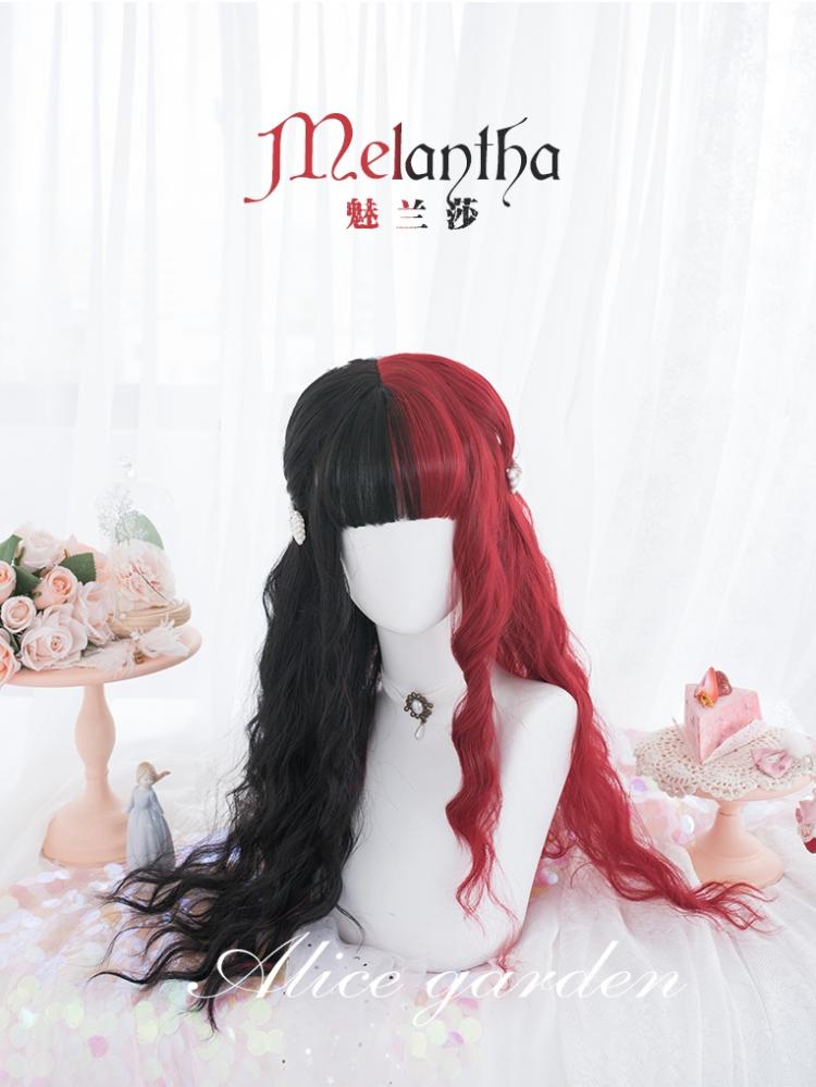 Melantha Half Black and Half Red Long Wavy Synthetic Wig With Bangs