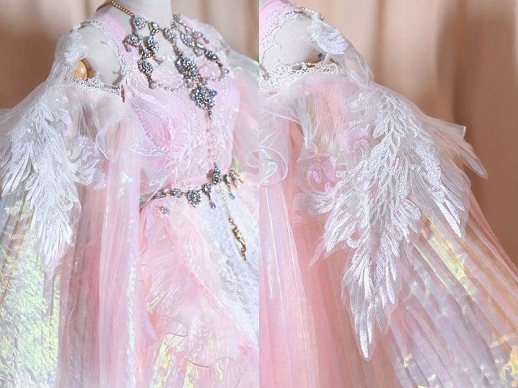 Pink Gorgeous One Piece Detachable Sleeves Fairy Dress Full Set