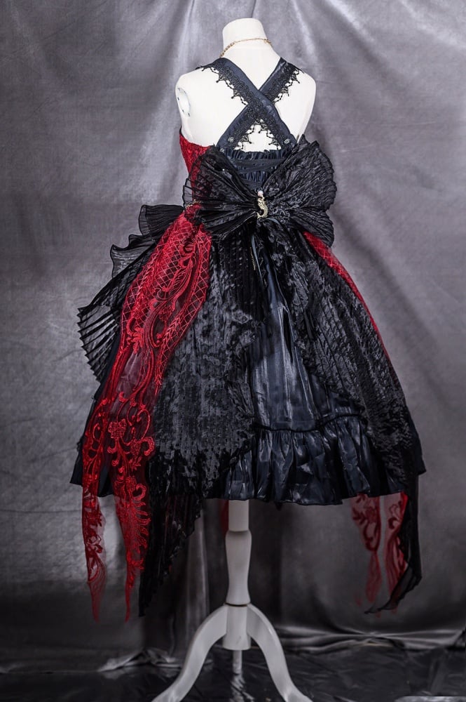 Black and Red Gorgeous Jumper Skirt Sweetheart Neckline Gothic Dress Full Set