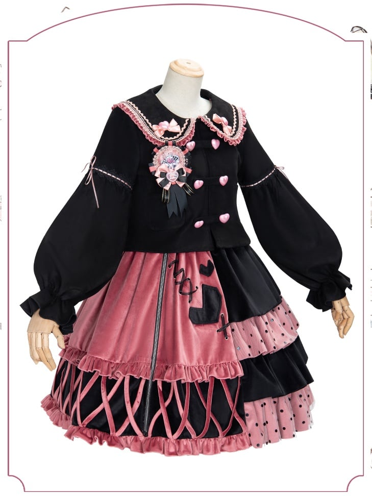 Black and Pink Sweet Lolita Jumper Skirt / Top