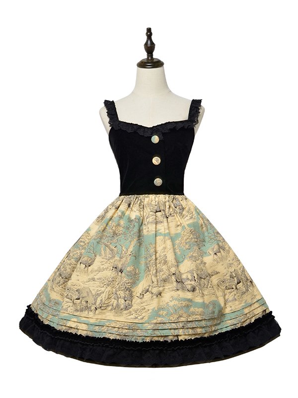 Winter Hunting Period Sweetheart Neckline Ruffled Hemline Jumper Skirt