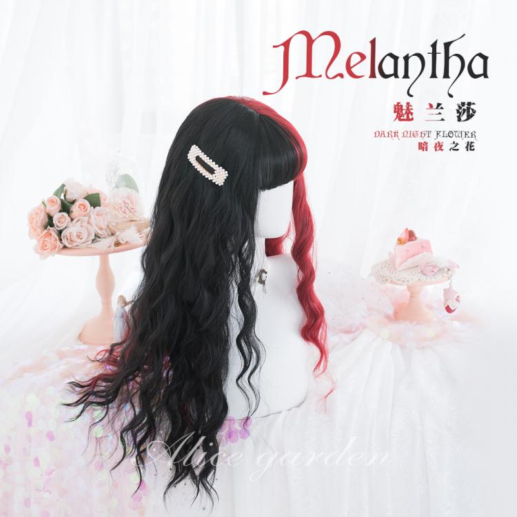 Melantha Half Black and Half Red Long Wavy Synthetic Wig With Bangs