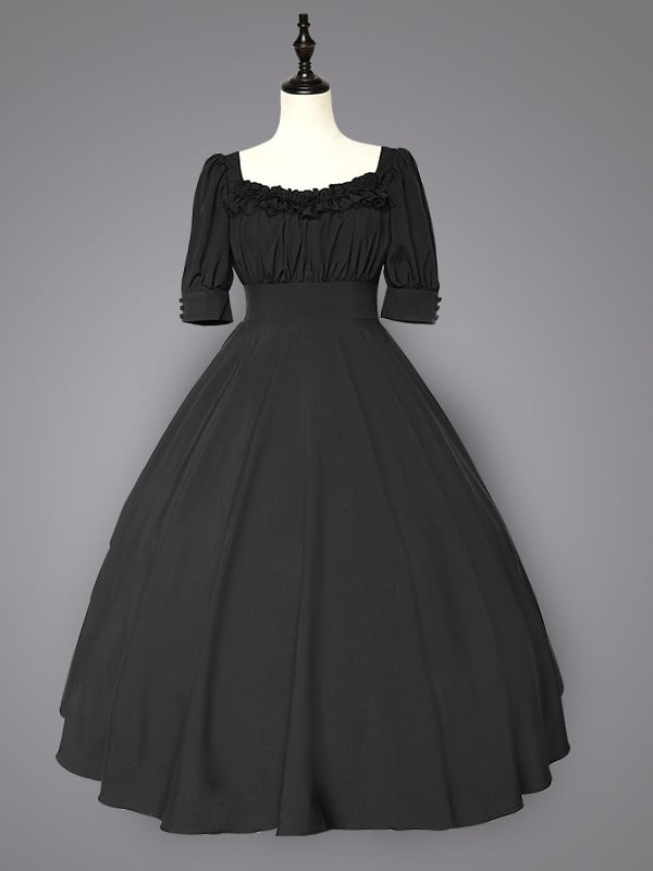 Black Elegant Carroll Manor Short Sleeves OP