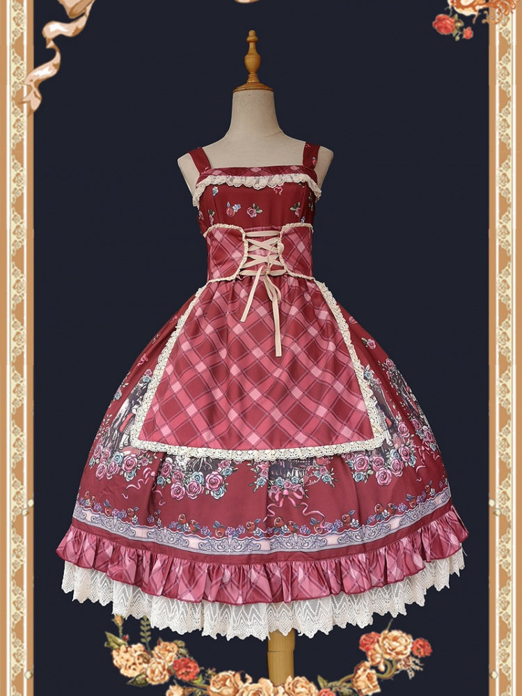 Little Red Riding Hood jumper skirt with floral lace details