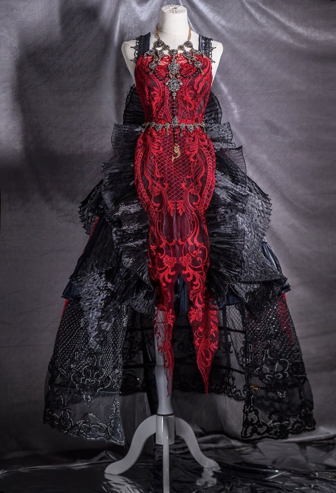 Black and Red Gorgeous Jumper Skirt Sweetheart Neckline Gothic Dress Full Set