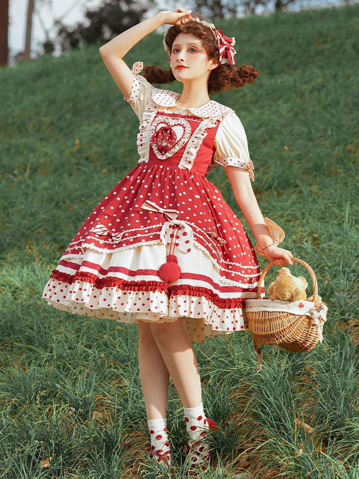 Clearance - Cherry Pie Polka Dot Sweet Jumper Skirt