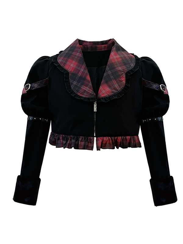 Rock Kitty Tiered Skirt Punk Jumper Skirt / Lapel Collar Jacket Full Set