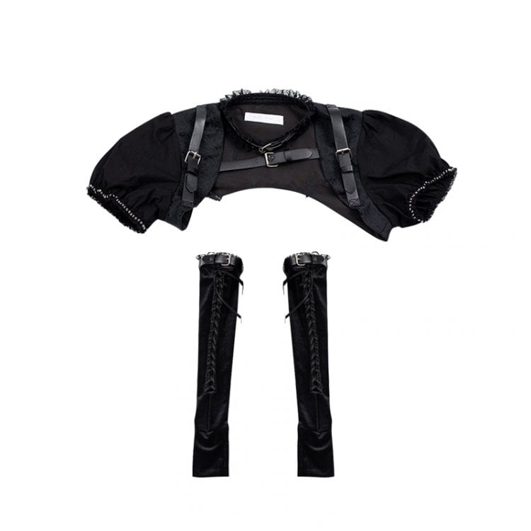 Imprisonment Zip V-neckline Tiered Skirt Punk Jumper Skirt / Top / Sleeves Full Set