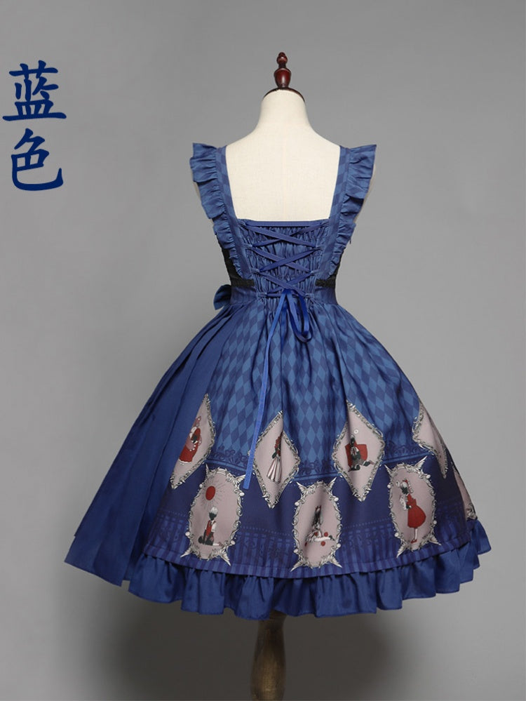 Blue No One Lives Jumper Skirt, back view with pattern