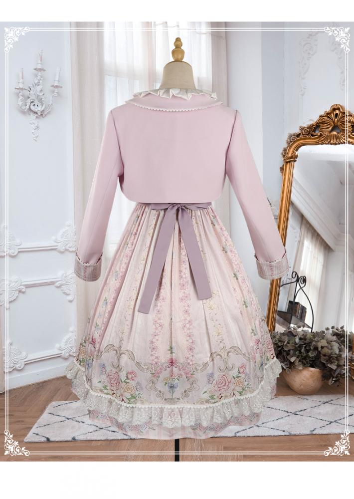 Tracery Wall Square Neckline Floral Jumper Skirt / Jacket Set