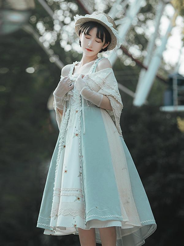 Girl's Mind Elegant Jumper Skirt / Lace Cape Set