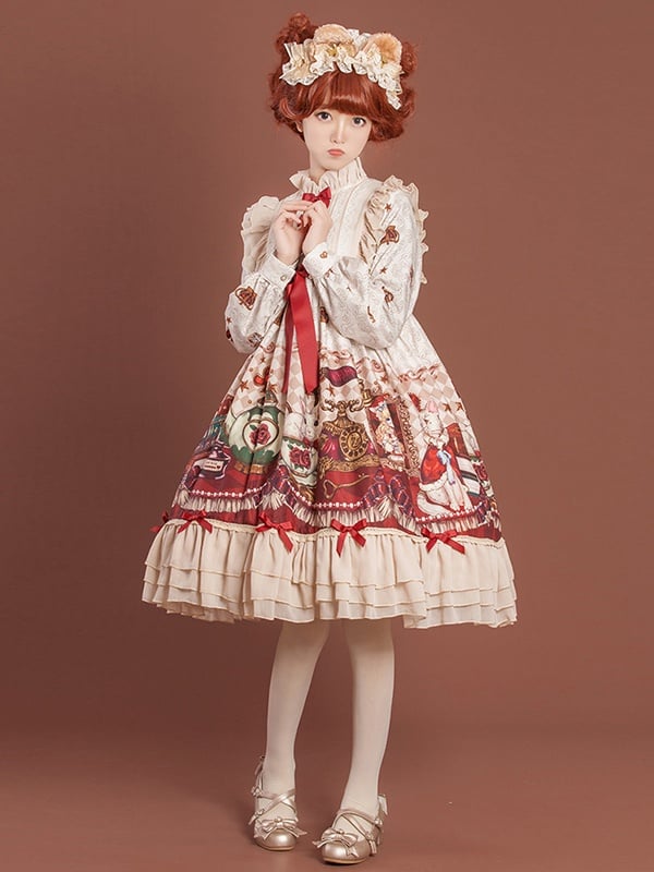 Crown Bear Beige Long Sleeves One Piece