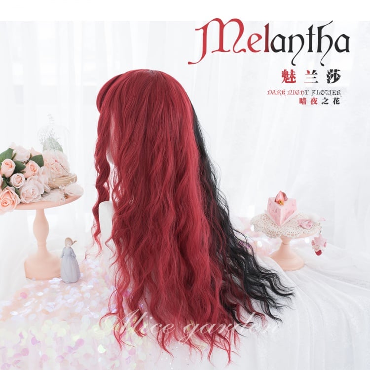 Melantha Half Black and Half Red Long Wavy Synthetic Wig With Bangs