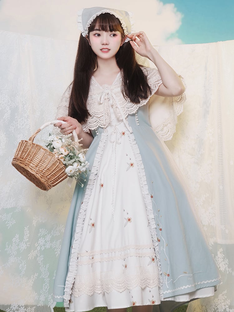 Girl's Mind Elegant Jumper Skirt / Lace Cape Set