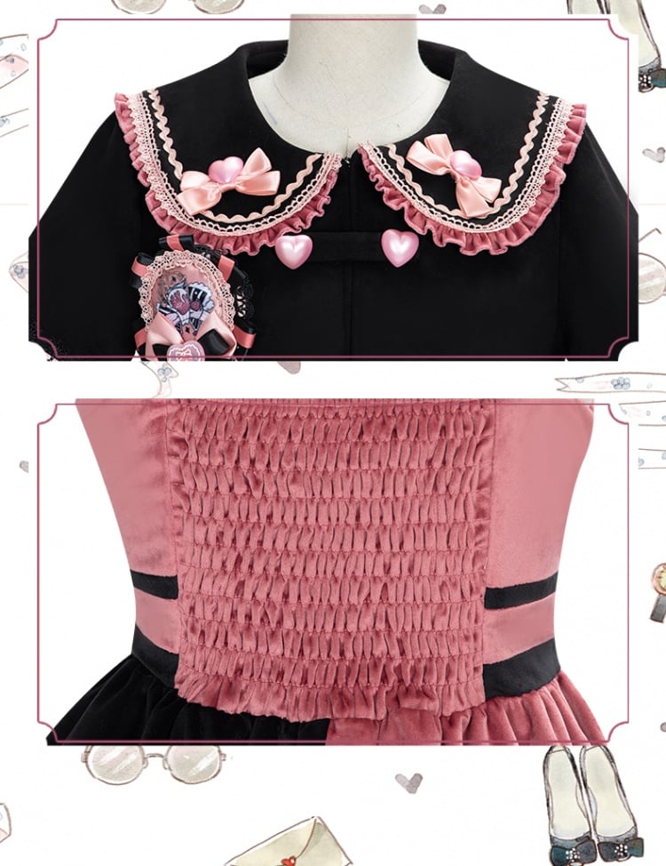 Black and Pink Sweet Lolita Jumper Skirt / Top