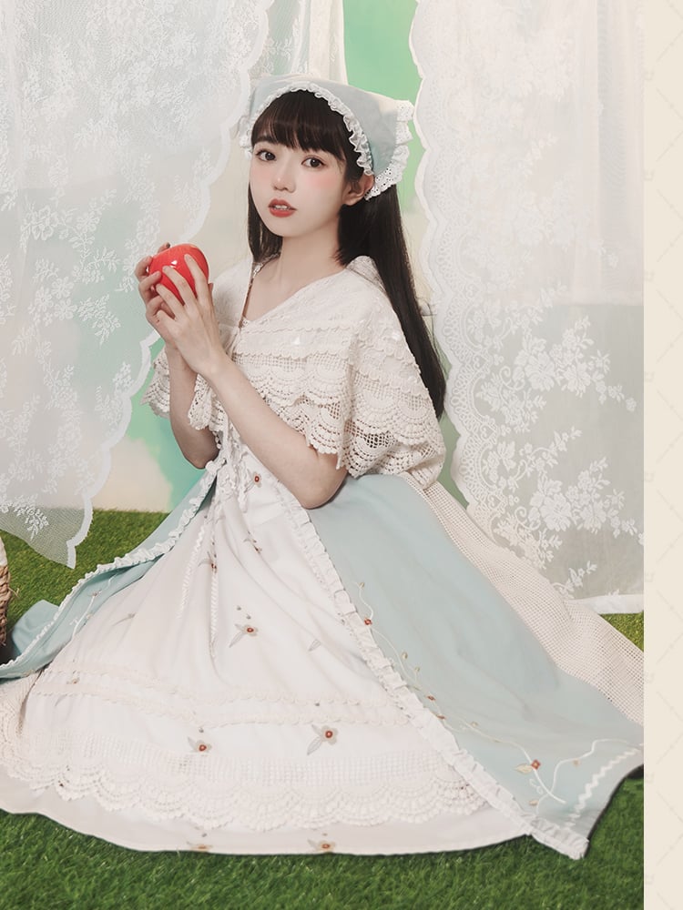 Girl's Mind Elegant Jumper Skirt / Lace Cape Set