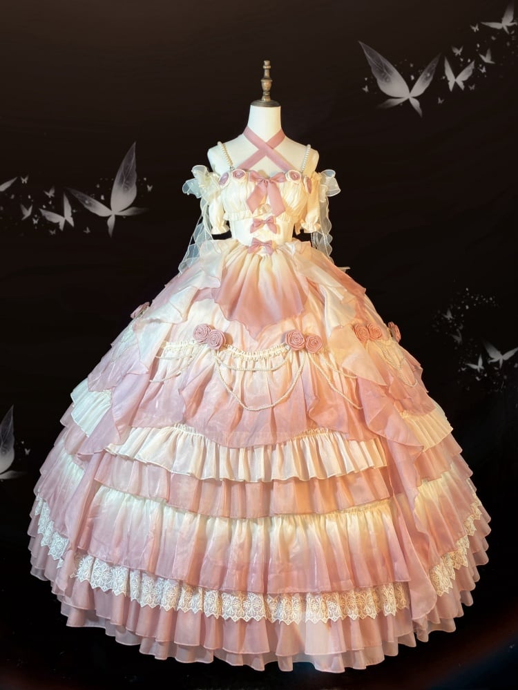 Pink Fairy Hanayome Gorgeous Princess Quinceanera Dress Full Set - Sukuroi