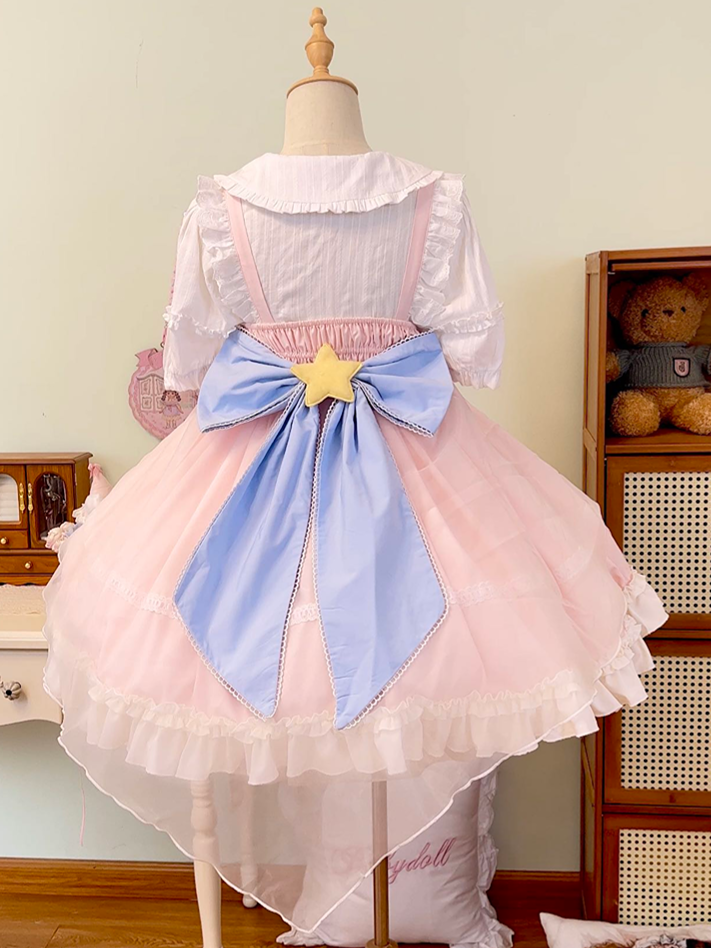 Sweetheart Bodice Pink Sweet Teddy Overalls + Bowknot Train + Brooch Set
