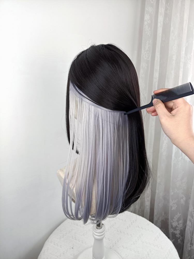Silver Highlight Long Straight Synthetic Wig