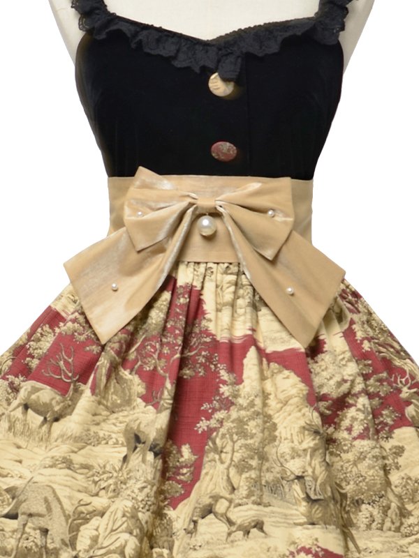 Winter Hunting Period Sweetheart Neckline Ruffled Hemline Jumper Skirt